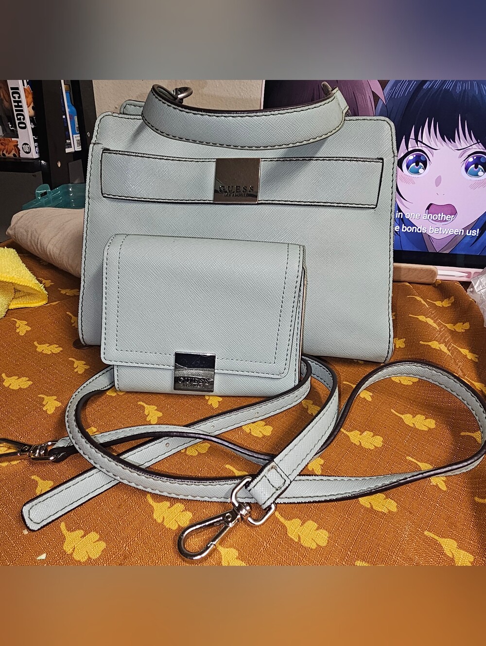 Guess Los Angeles Satched Handbag With Matching Trifold Wallet.